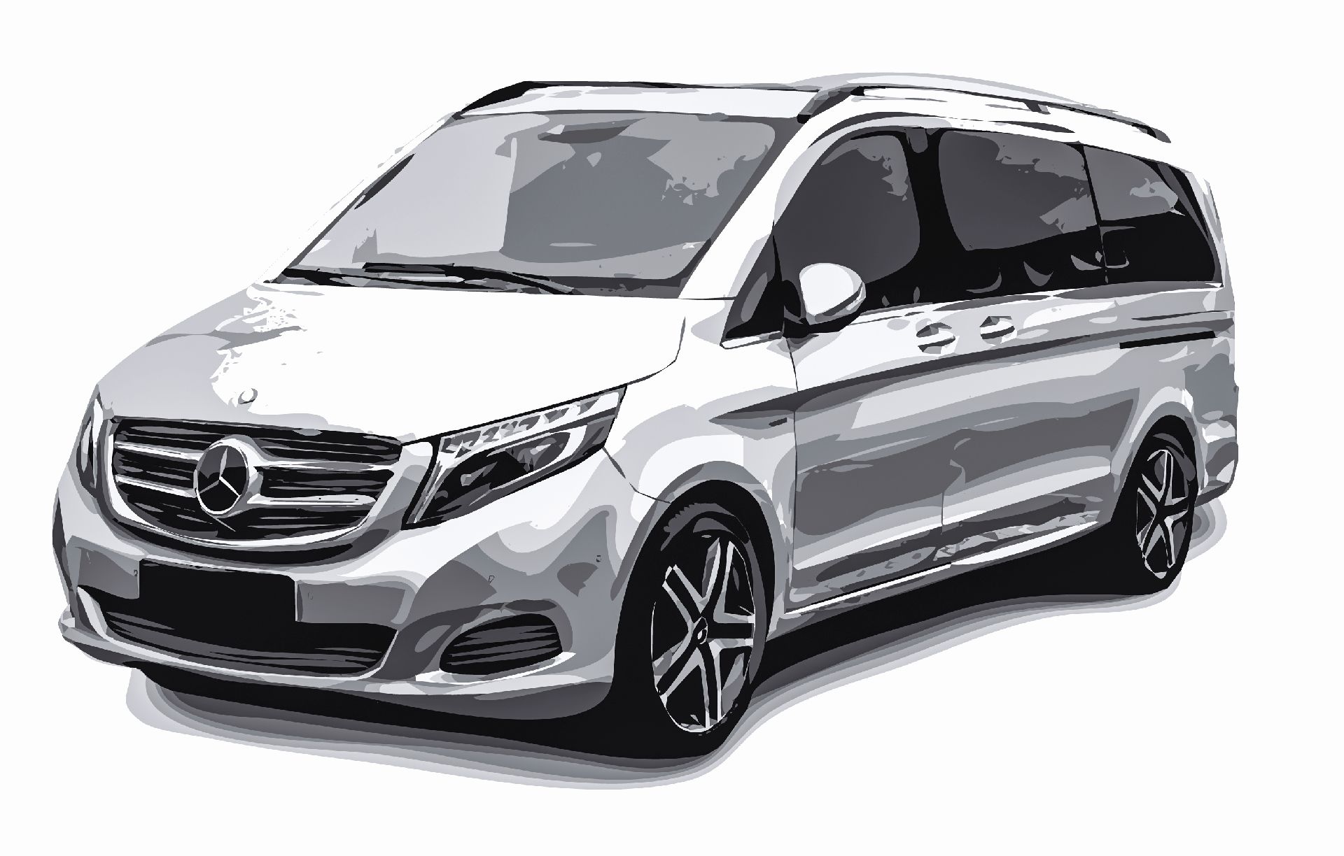 Copyright: Illustration: Max Bürger / BU: Der mit sechs Sitzen ausgestattete Bus Mercedes V-Klasse mit der Typenbezeichnung 447 wird häufig als Familienkutsche genutzt.