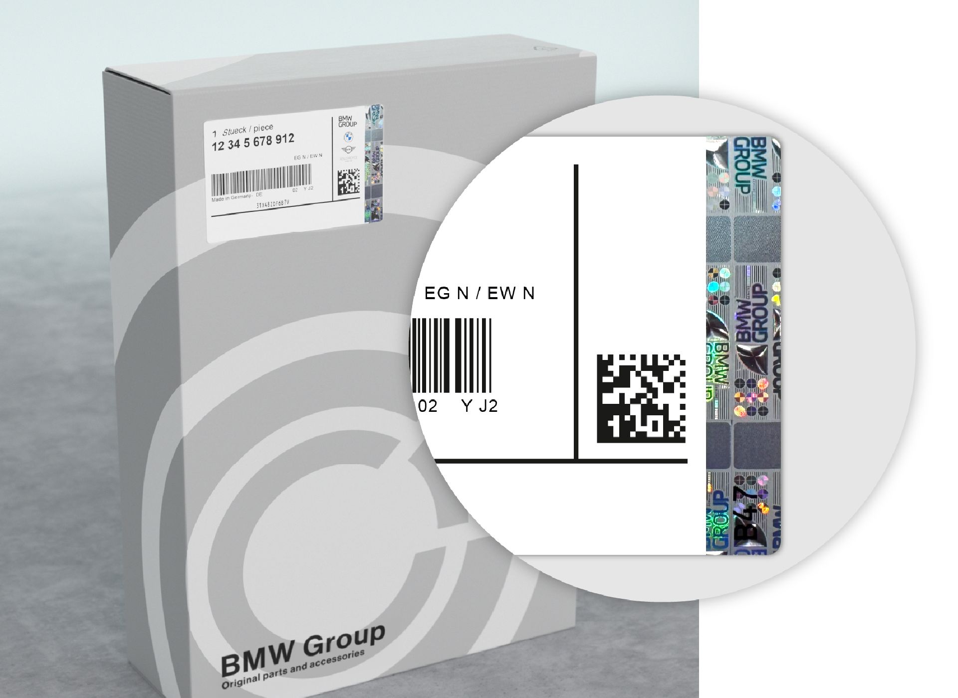 Copyright: Kurz Group / BU: Der erste digital verifizierbare Hologrammstreifen sichert das umfangreiche globale Ersatzteilnetzwerk der BMW Group mit über 40 Millionen im Umlauf befindlichen Teilen ab.