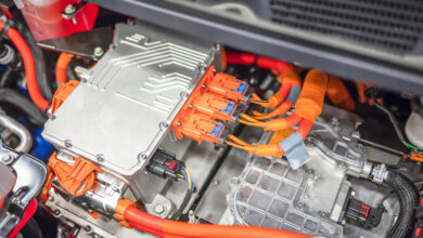 Distribution block of an electric car with connected sensors and a signal distribution cable to the corresponding components and assemblies of an eco "u2013 friendly electric car