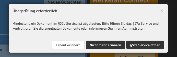 Pop Up erscheint nach dem Login in die Automotive Services Plattform