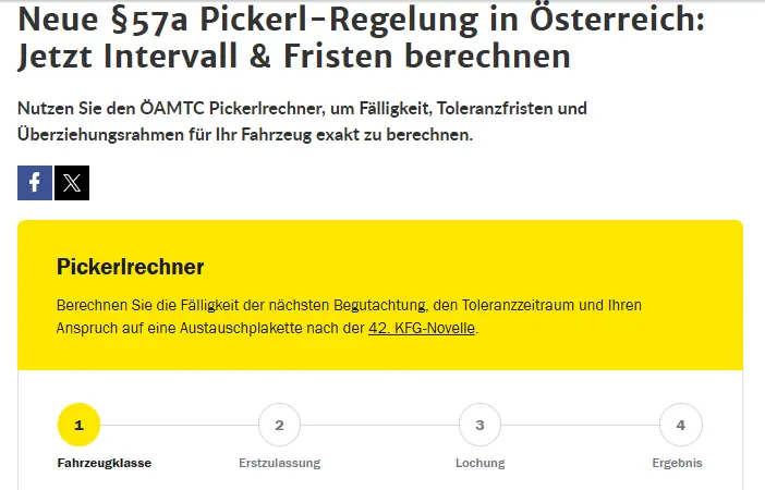 ÖAMTC: “Pickerlrechner” mit einem Klick